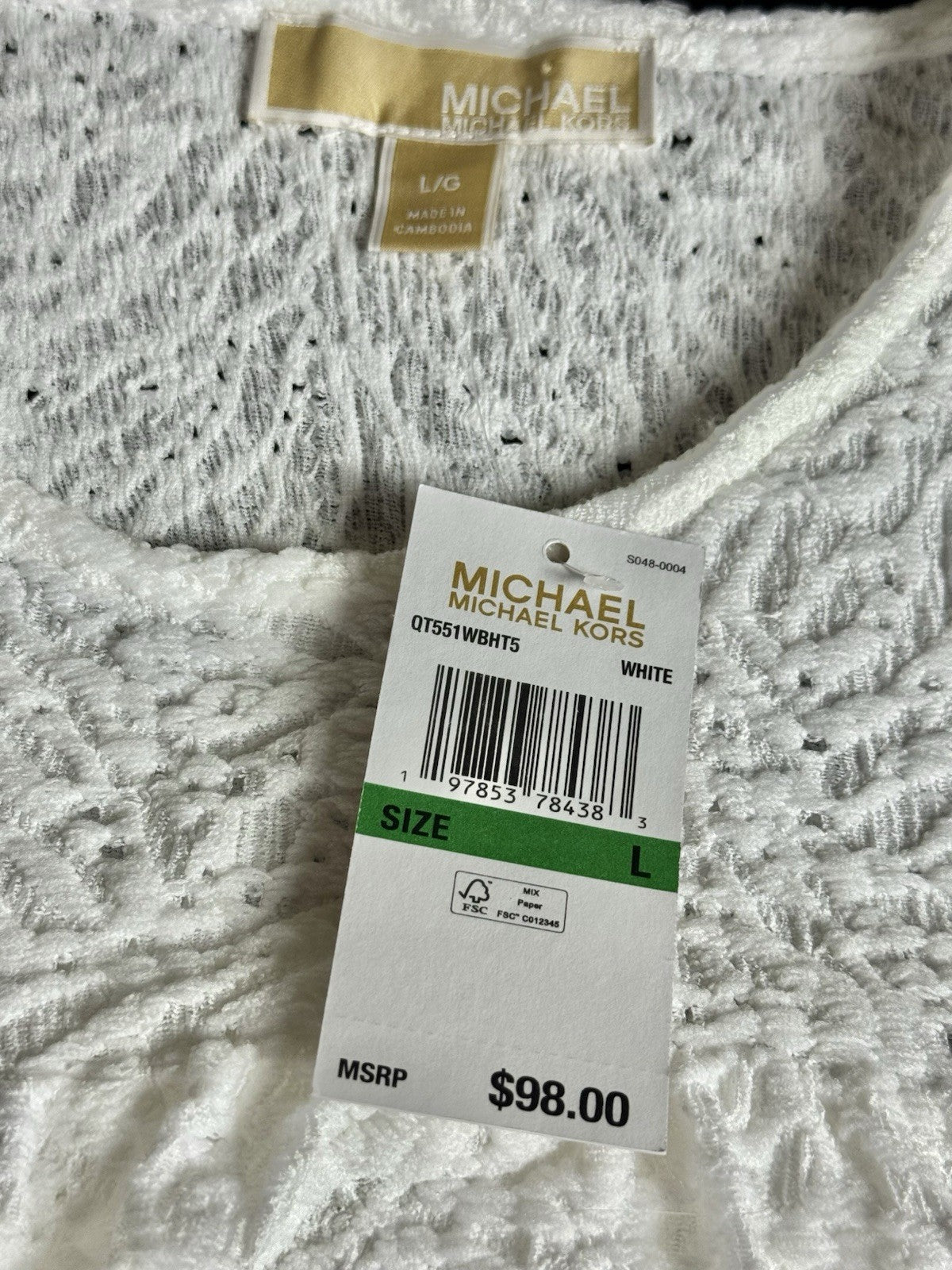 $98 Michael Kors Women’s White Off The Shoulders Blouse Sz L.     (B.181)