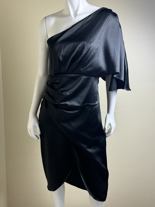 Women’s Black Satin One Shoulder Dress Sz XL       (B.107)