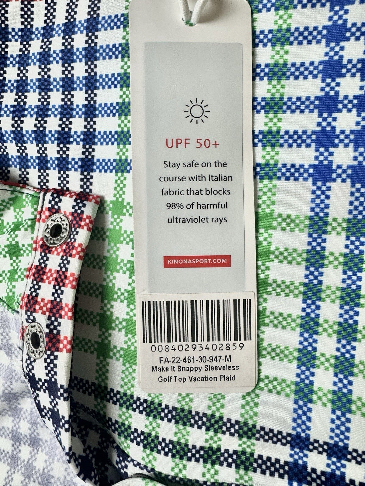 KINONA Women’s Sleeveless Golf Plaid Shirt Sz M     (B.160)