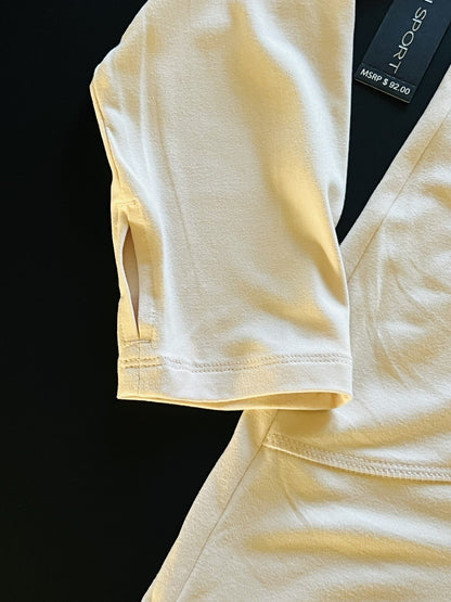 Tahari Sport Women’s top long sleeves open Shoulder Cream Sz L