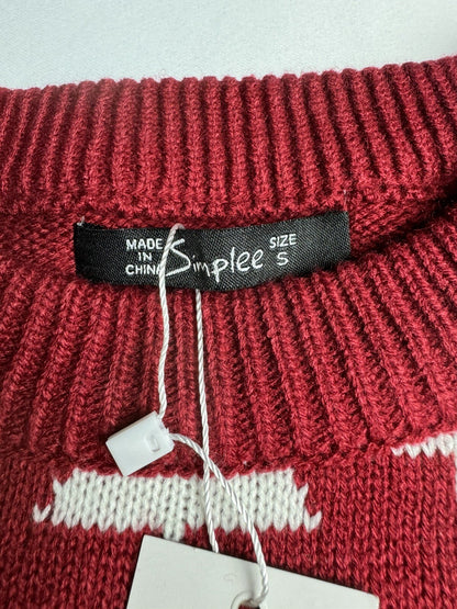 Simplee Sweater Knitted Red Reindeer Pattern Sz S.       (76)