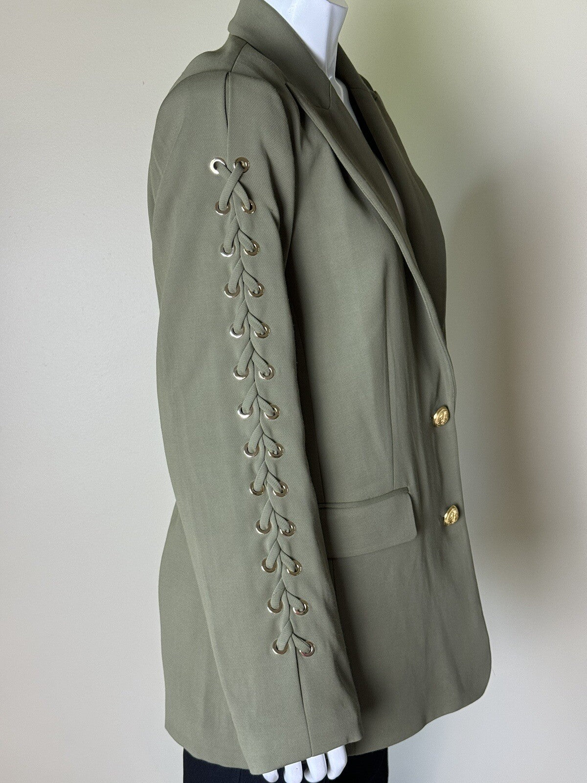 $695 Ramy Brook Mave Lace Up Sleeve Blazer Green Size 10.  (B.148)