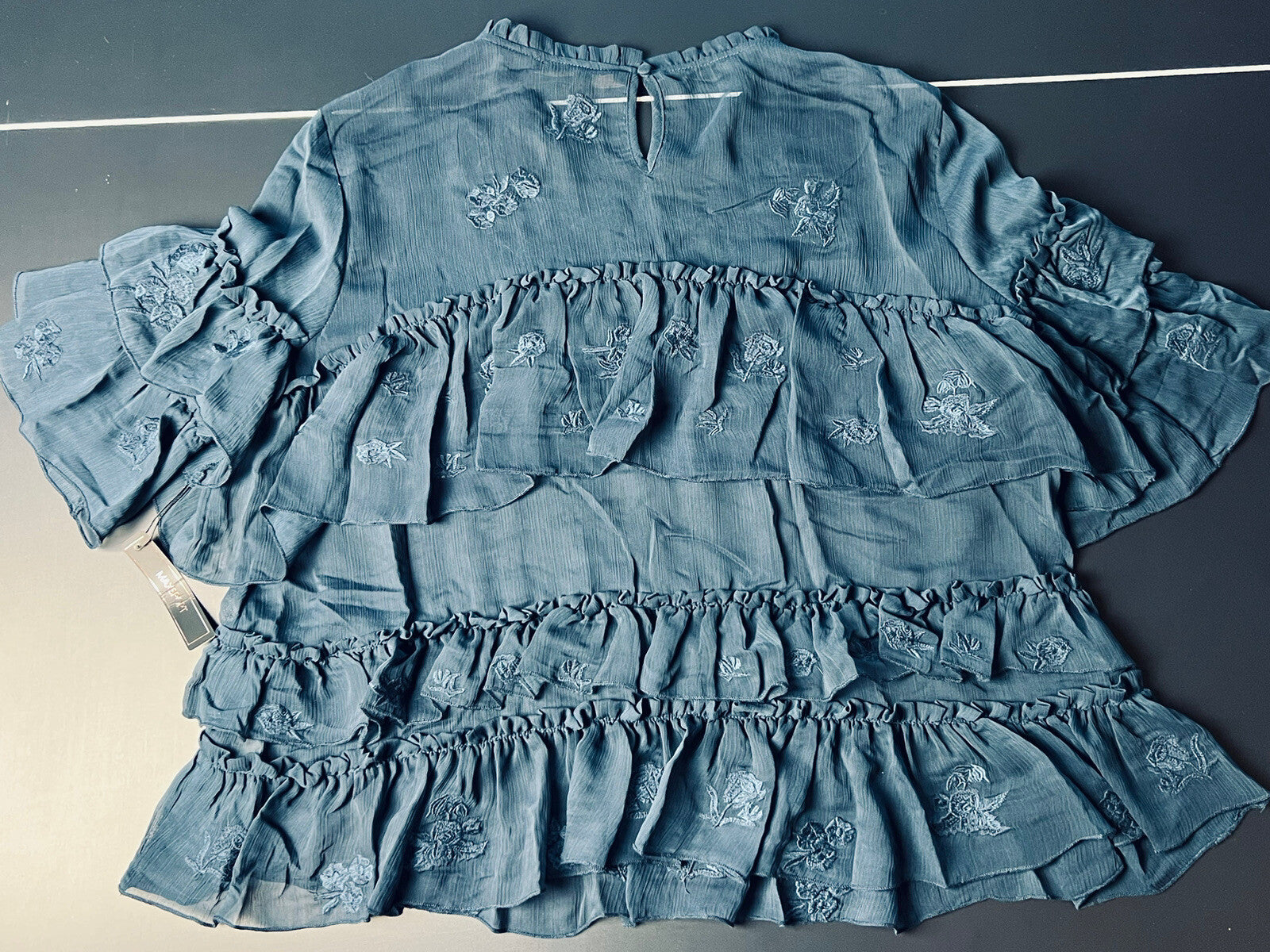 $228 Max Sport Women’s Navy Ruffle Blouse Top Sz XL  (B.16)