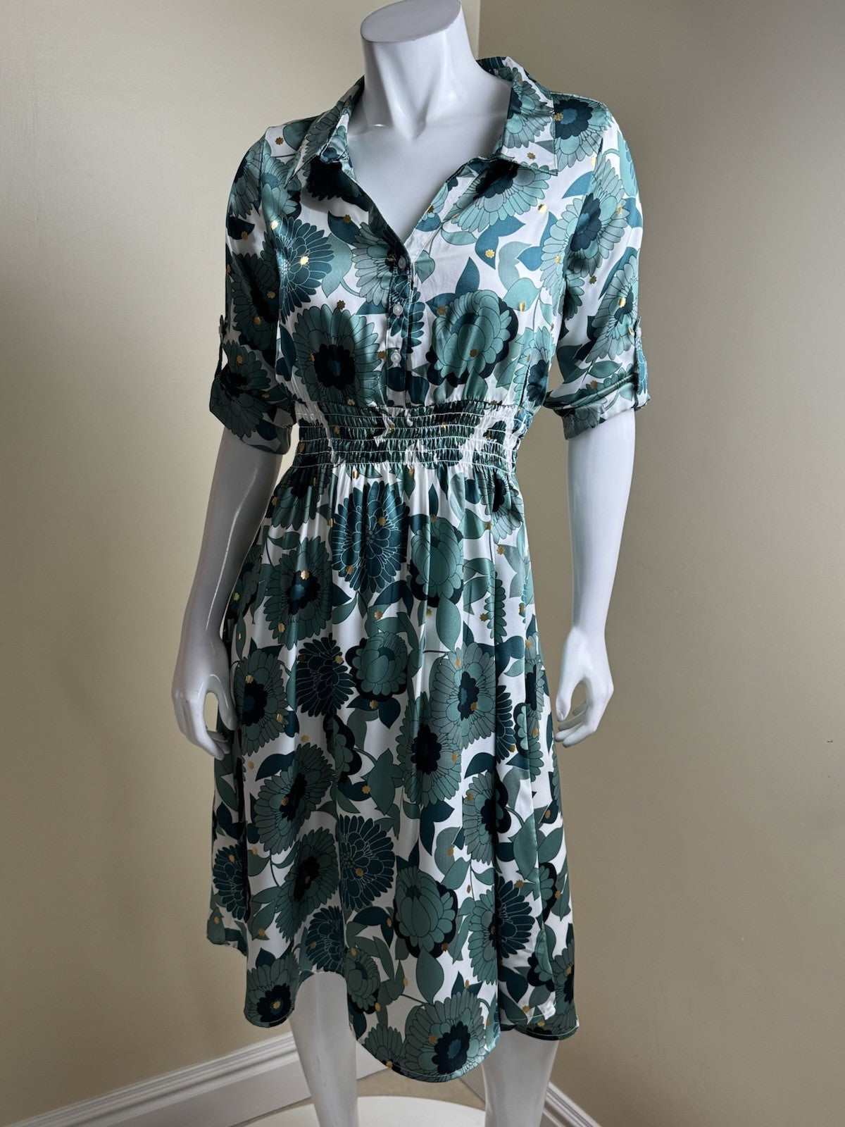 $99 Alex & Parker Dress Roll Tab Sleeve Floral Sz S.      (B.176)