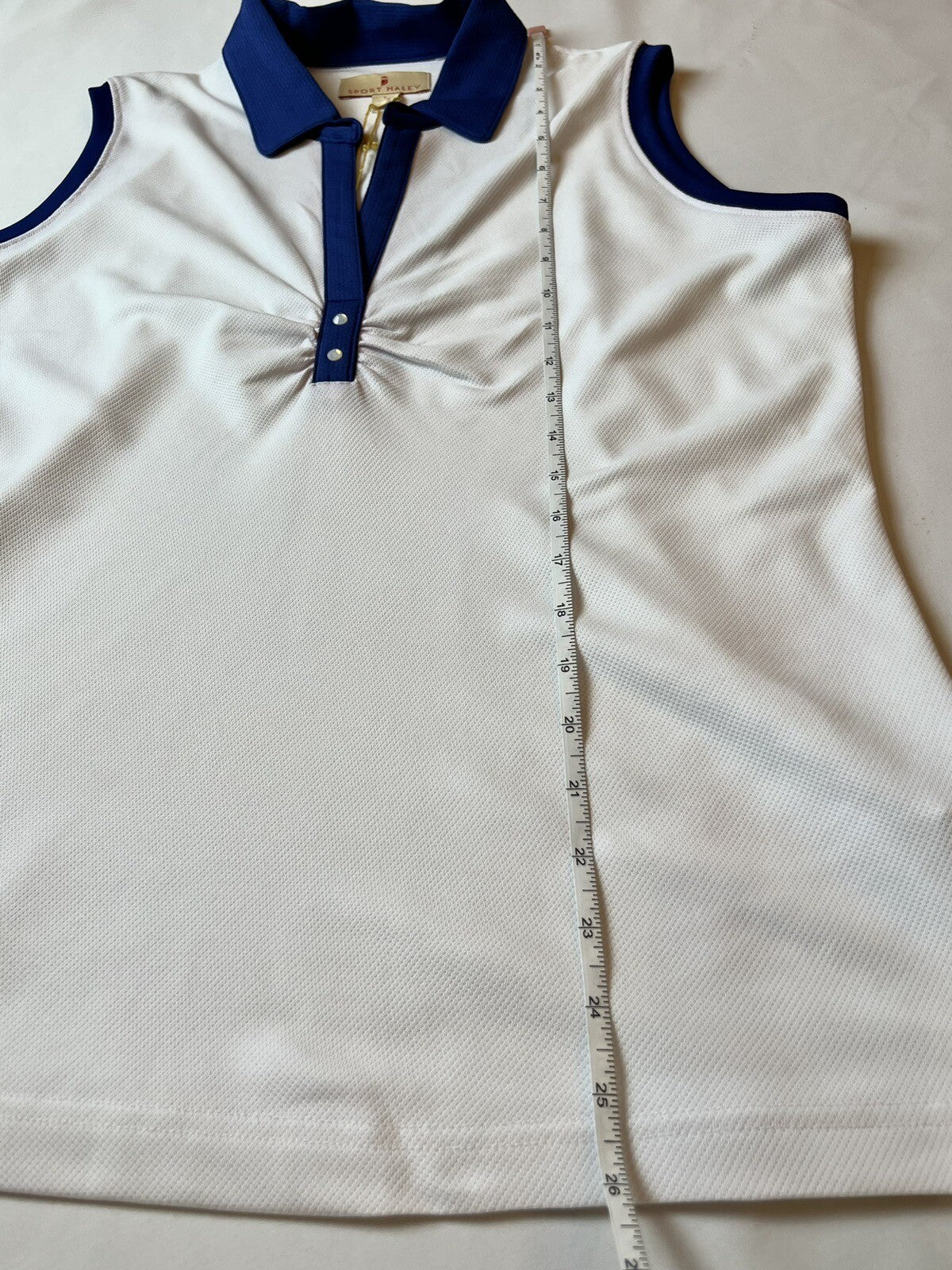 Sport Haley Women's Top Golf Shirt White/Blue Collared Sz L (B.48)