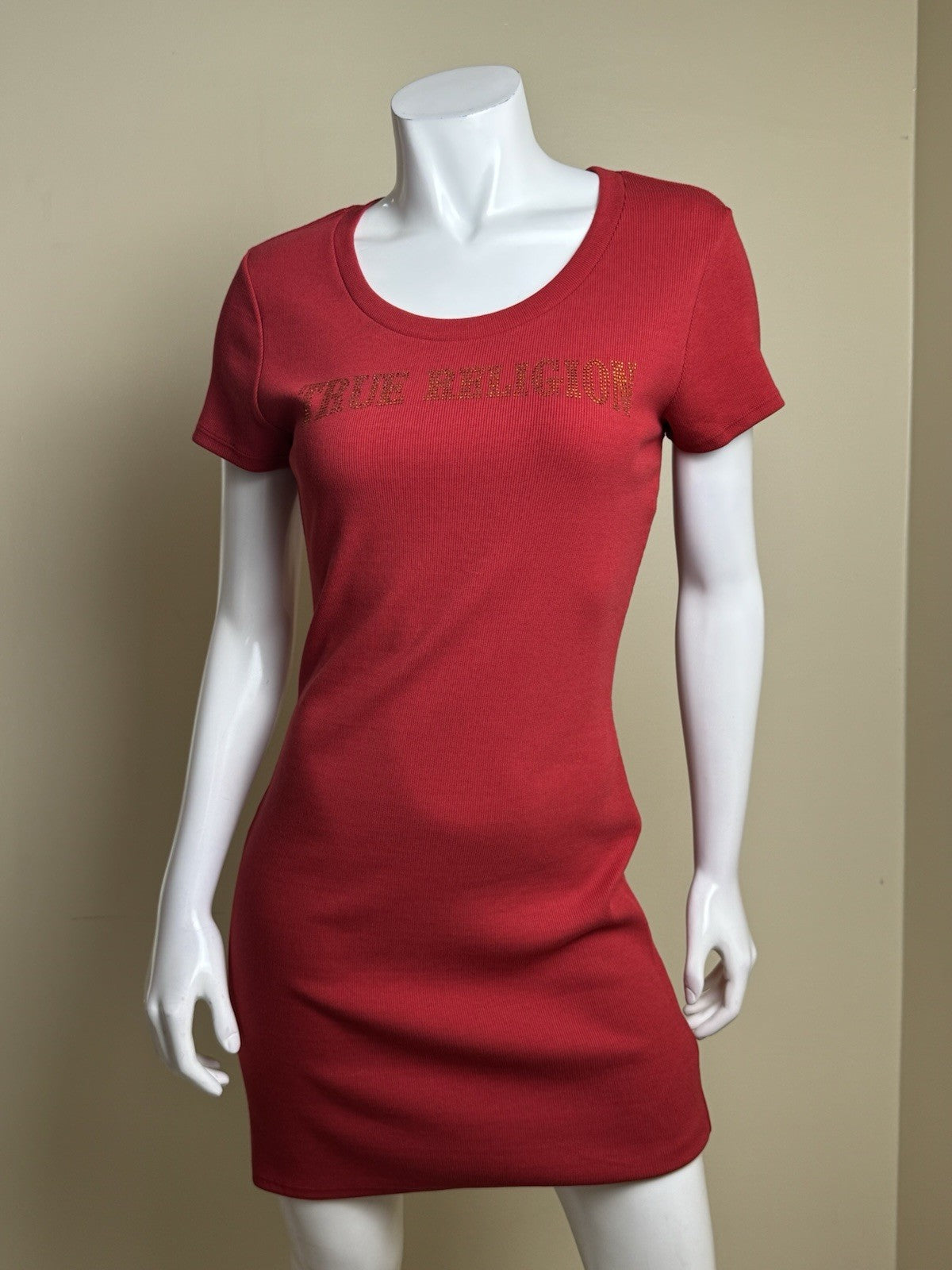 $109 True Religion Red Rhinestone Logo Dress Size XL.    (B.082)
