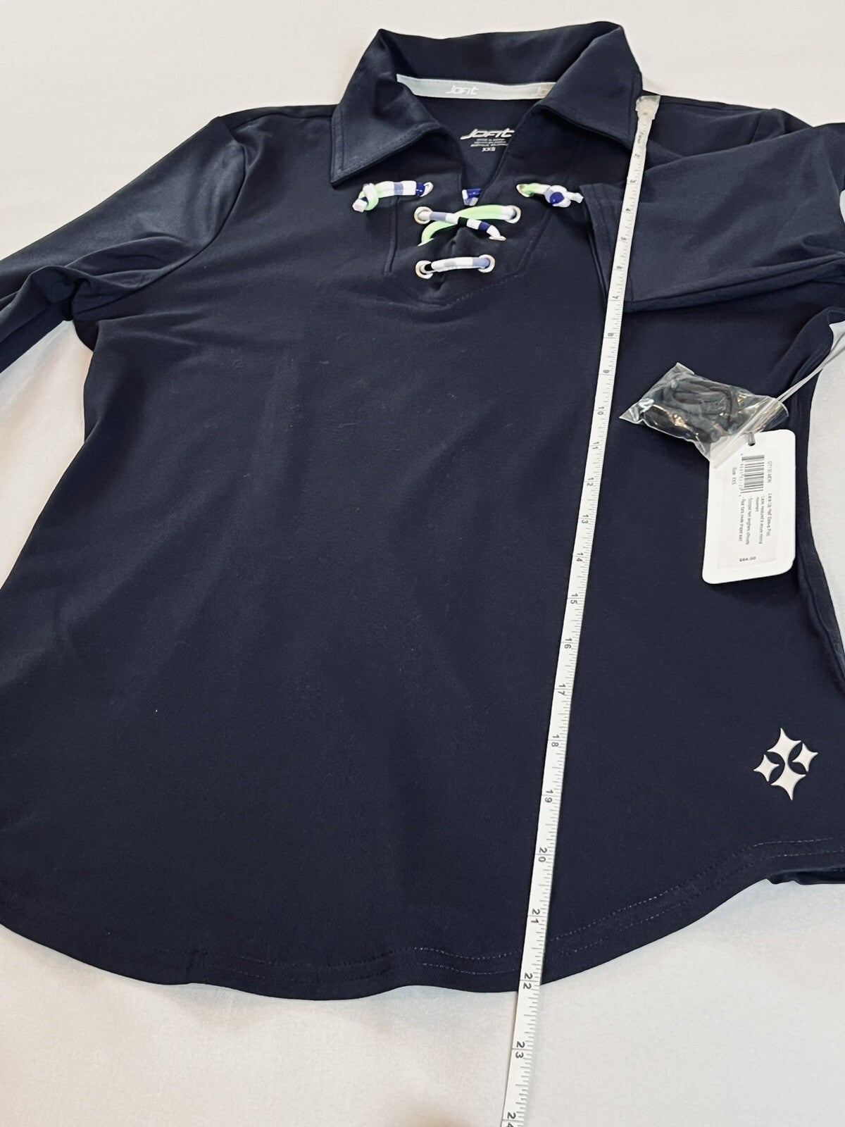 JOFIT WOMEN'S Top Navy Blue GOLF Lace Up SHIRT SZ XXS (16)