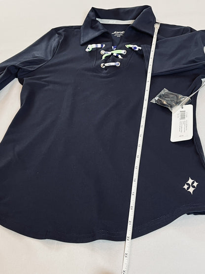 JOFIT WOMEN'S Top Navy Blue GOLF Lace Up SHIRT SZ XXS (16)