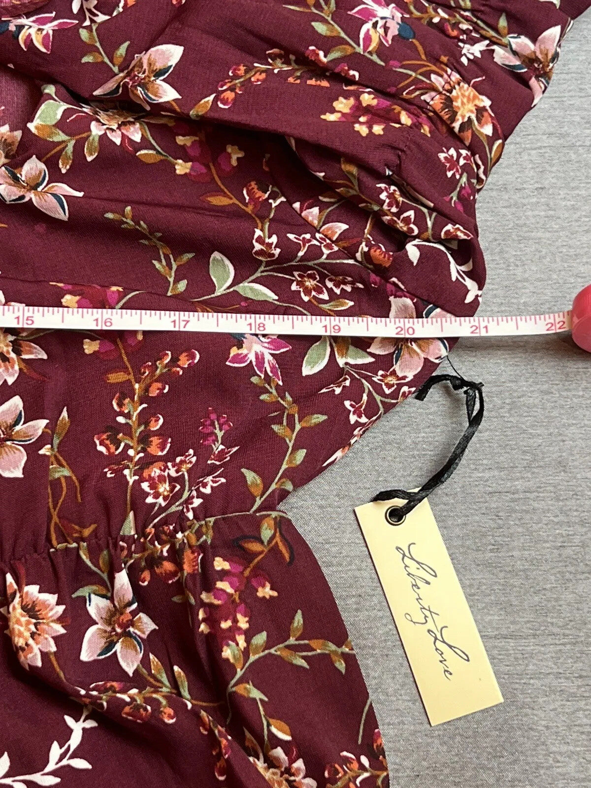 Liberty Love Burgundy Floral Long Sleeve Dress Women’s Sz XL