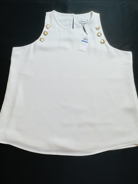Calvin Klein Ivory Sleeveless Gold Button Blouse Women’s Size XL