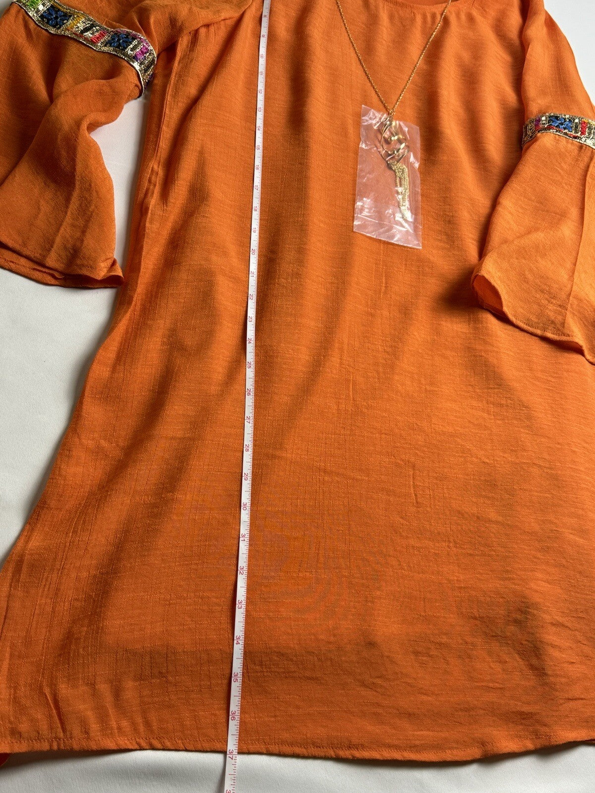 Tacera Women's Orange Dress with Necklace Sz M. (78)