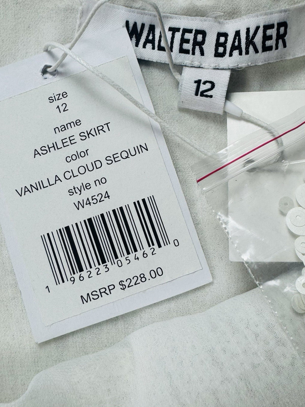 $228 Walter Baker Ashlee Skirt Vanilla Sequin Size 12  (B.152)