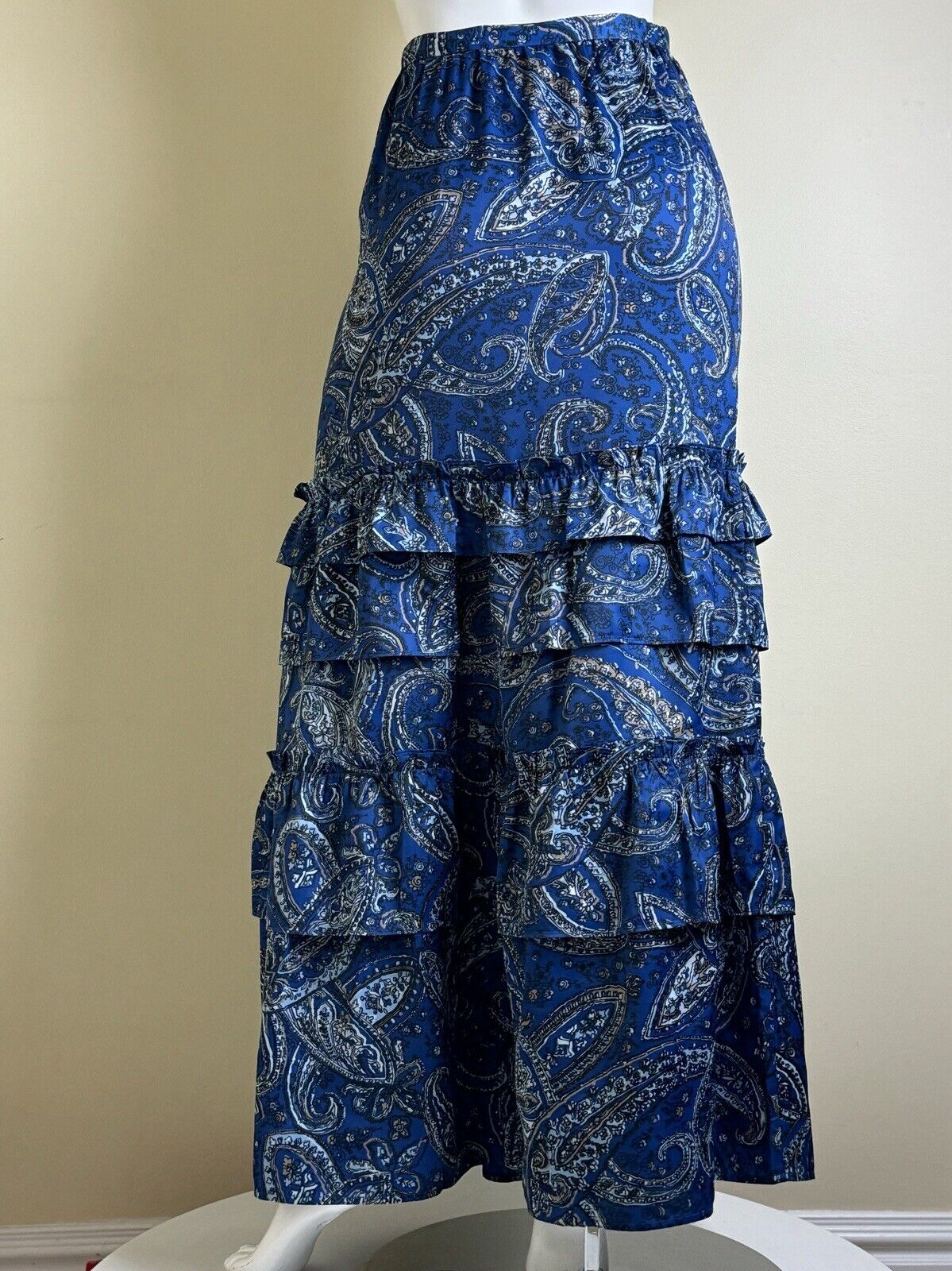 $198 Outerknown Long Skirt Size 0 Paisely Blue Skirt (73)