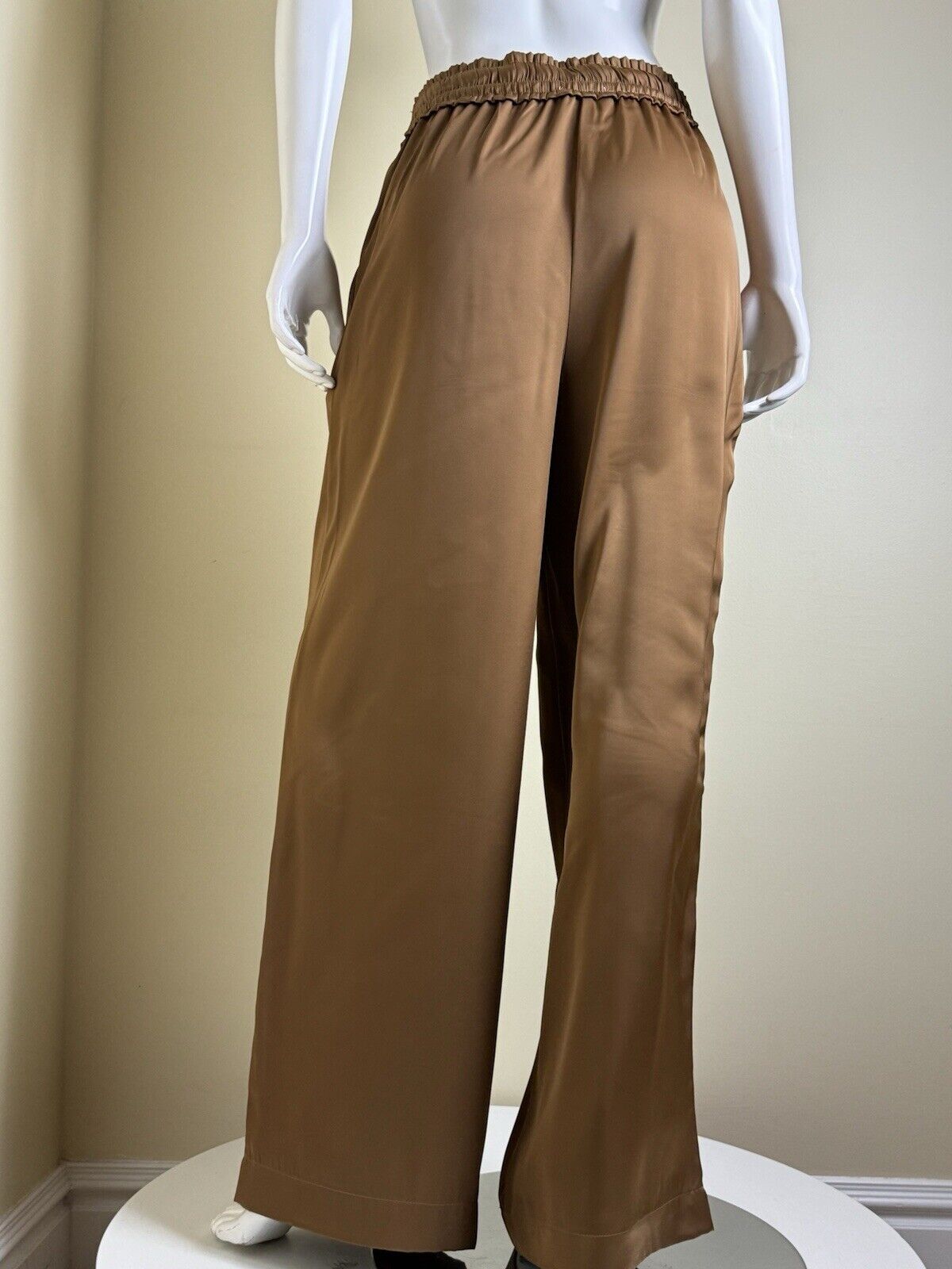 House Of Harlow SATIN Brown Size M PANTS WIDE LEG POCKETS. (B.86))