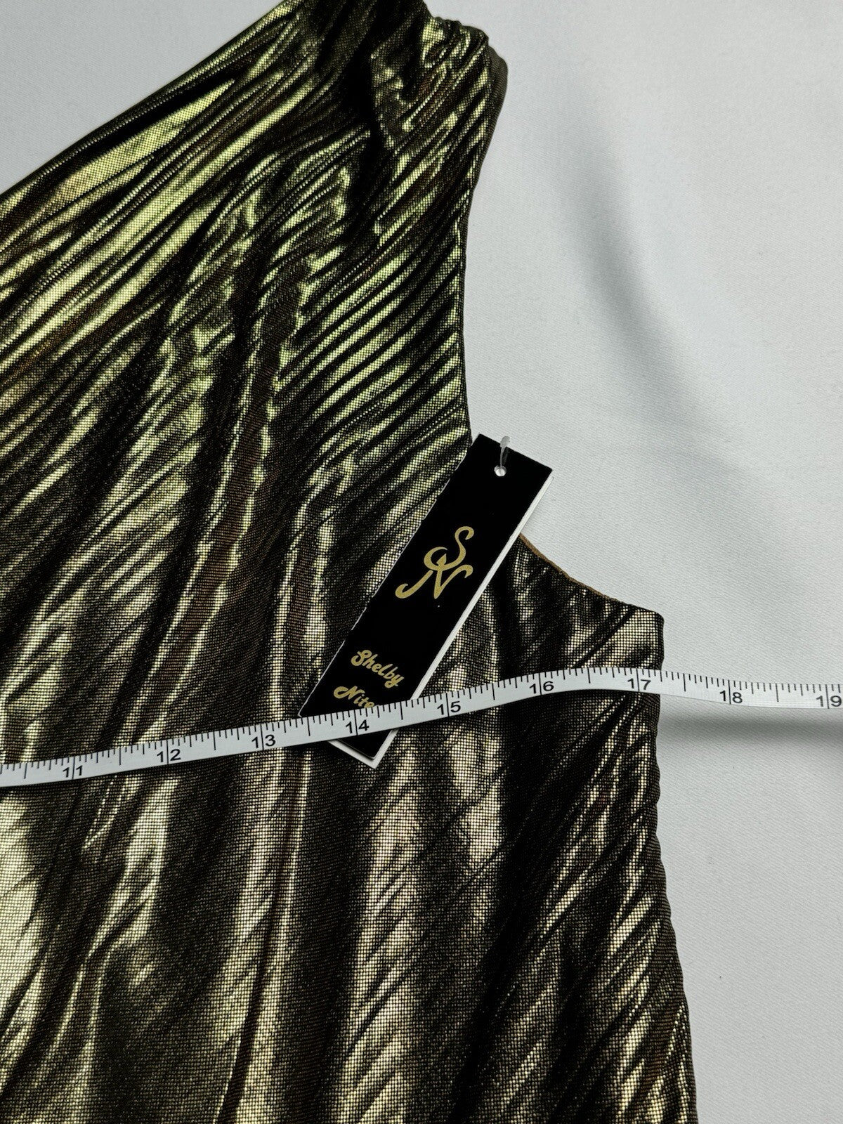 Shelby Nites One Shoulder Gold Dress Sz 14. (B.109)