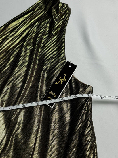 Shelby Nites One Shoulder Gold Dress Sz 14. (B.109)