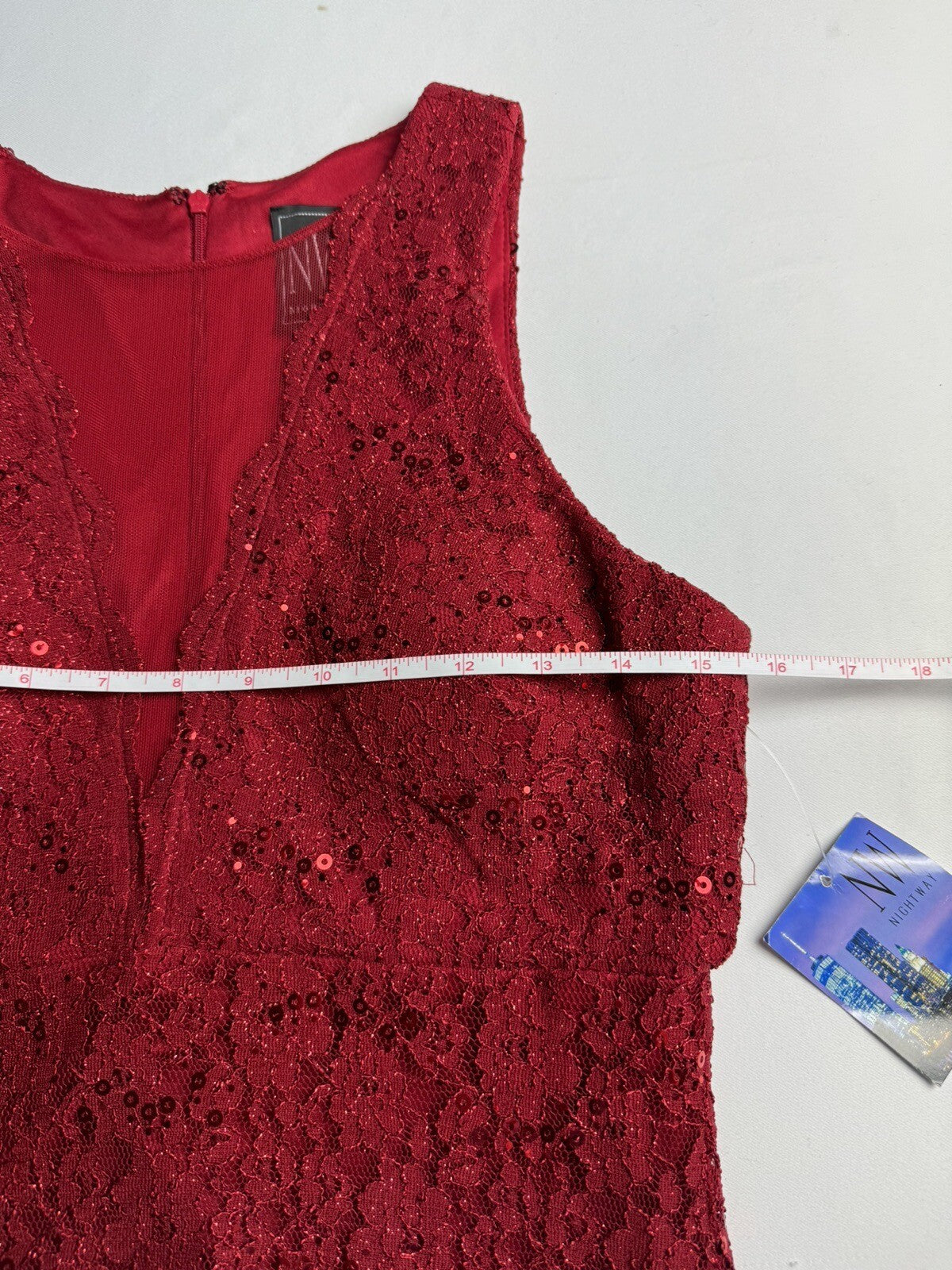NY Nightway Women's Red Sequined Lace Cocktail Dress Sz 6 (71)