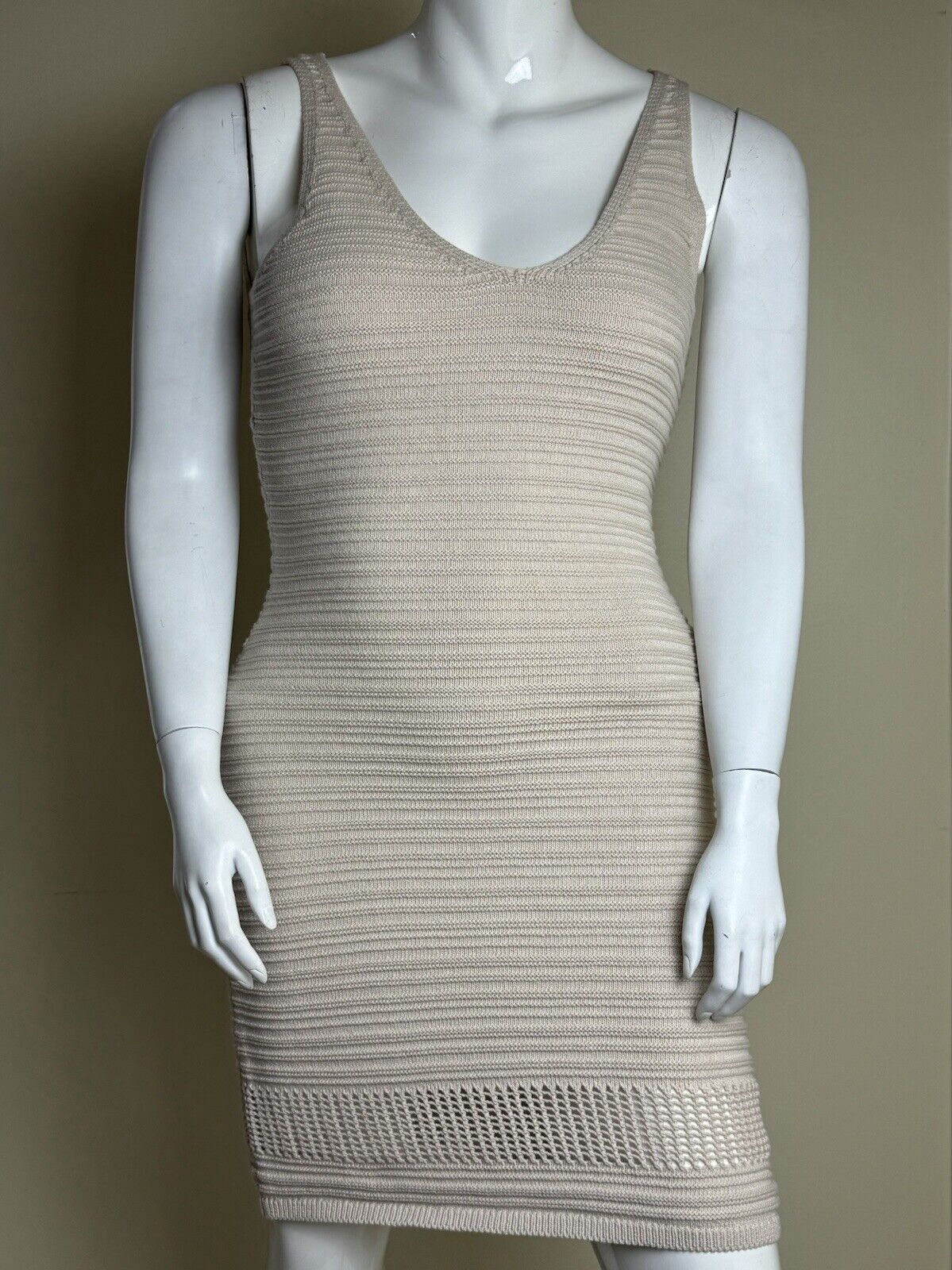 Steve Madden Ribbed Knit Cream Dress 100% Cotton Size L.    (B.87)