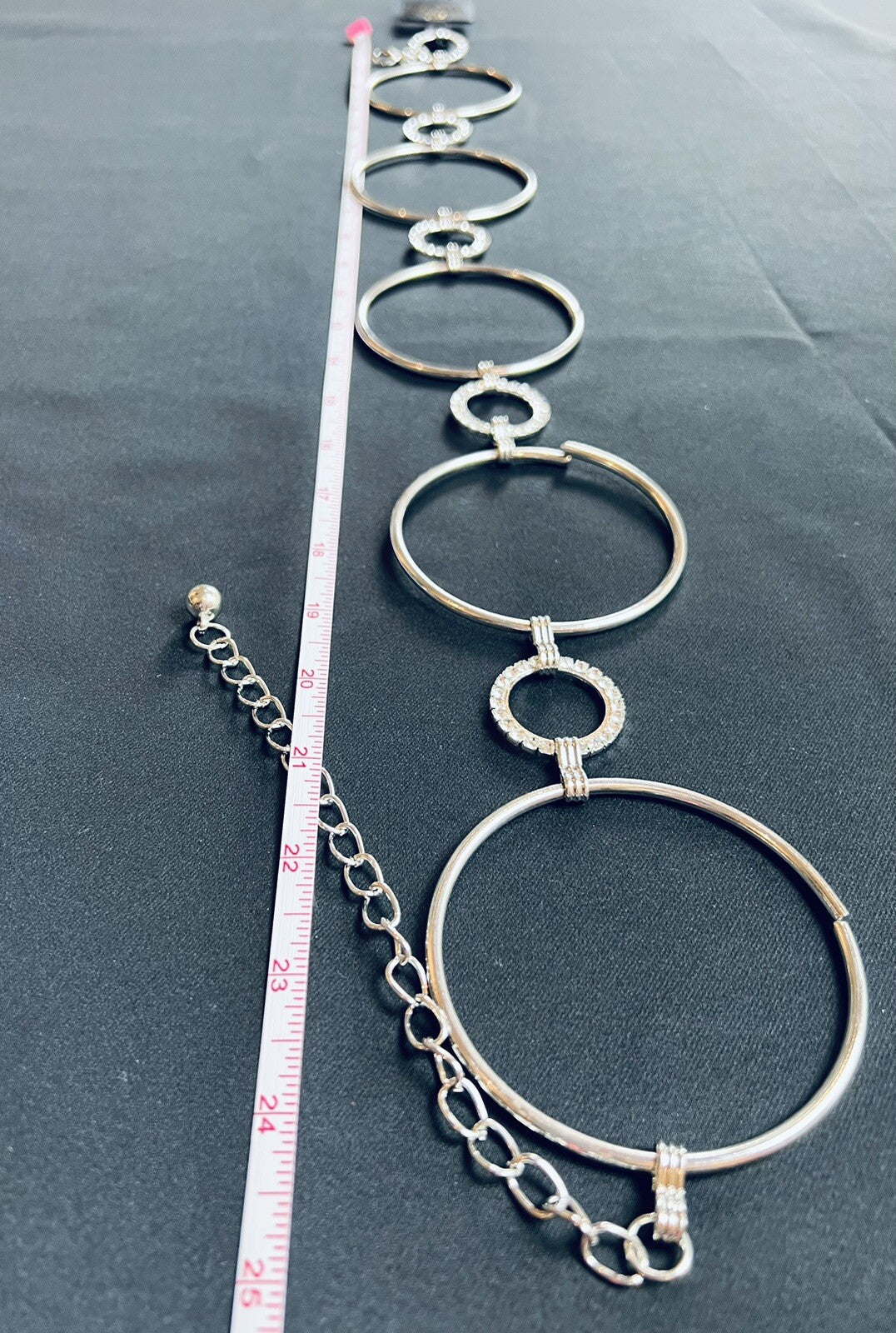 NOIR.Women’s Silver Metal Chain Belts Rhinestones Sz S/M