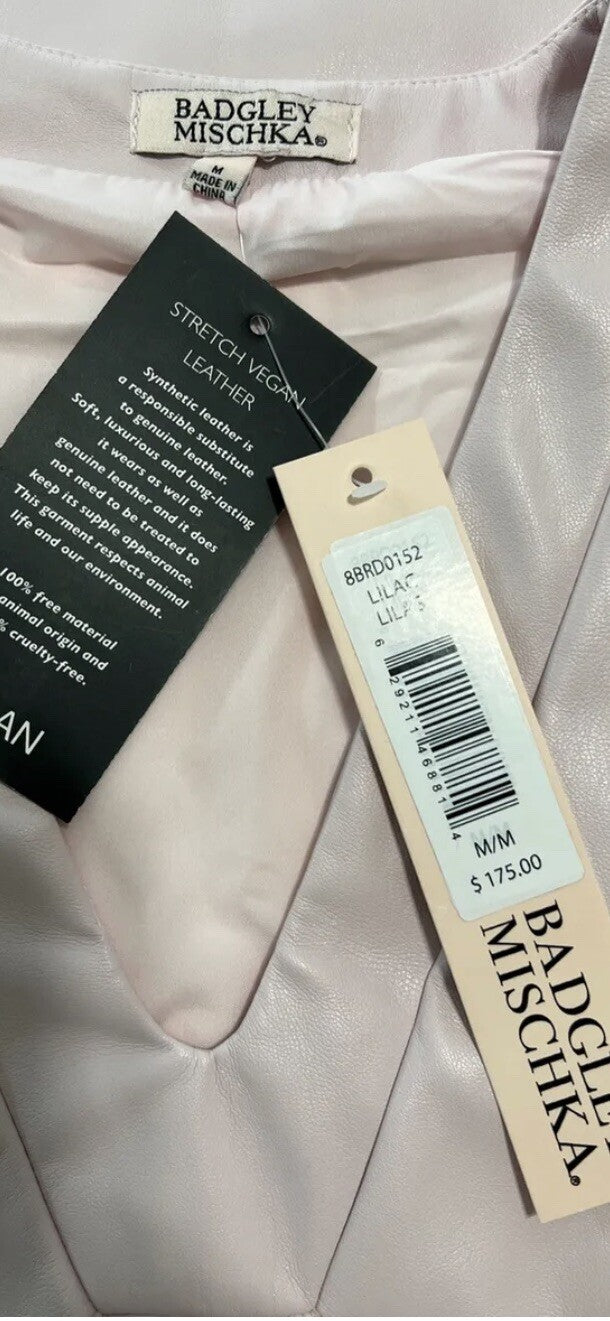 BADGLEY MISCHKA Stretch Vegan Leather Mini Dress Sz M Pink