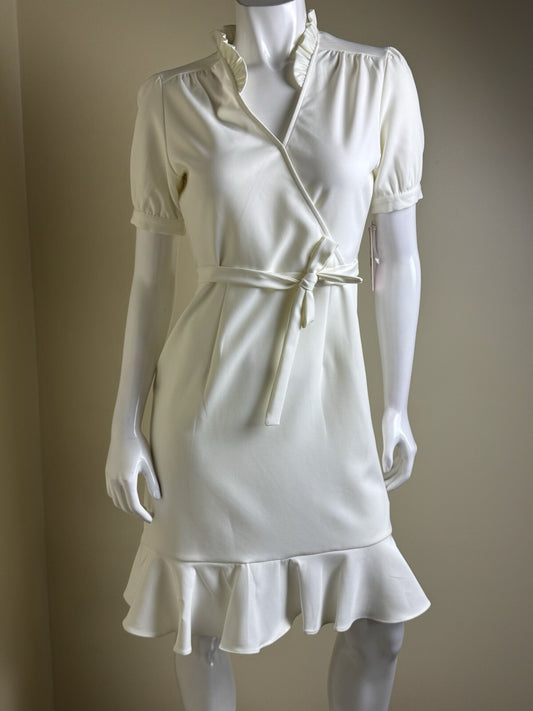 $128 NANETTE LEPORE Ivory Belted Dress Sz 4   (B.140)