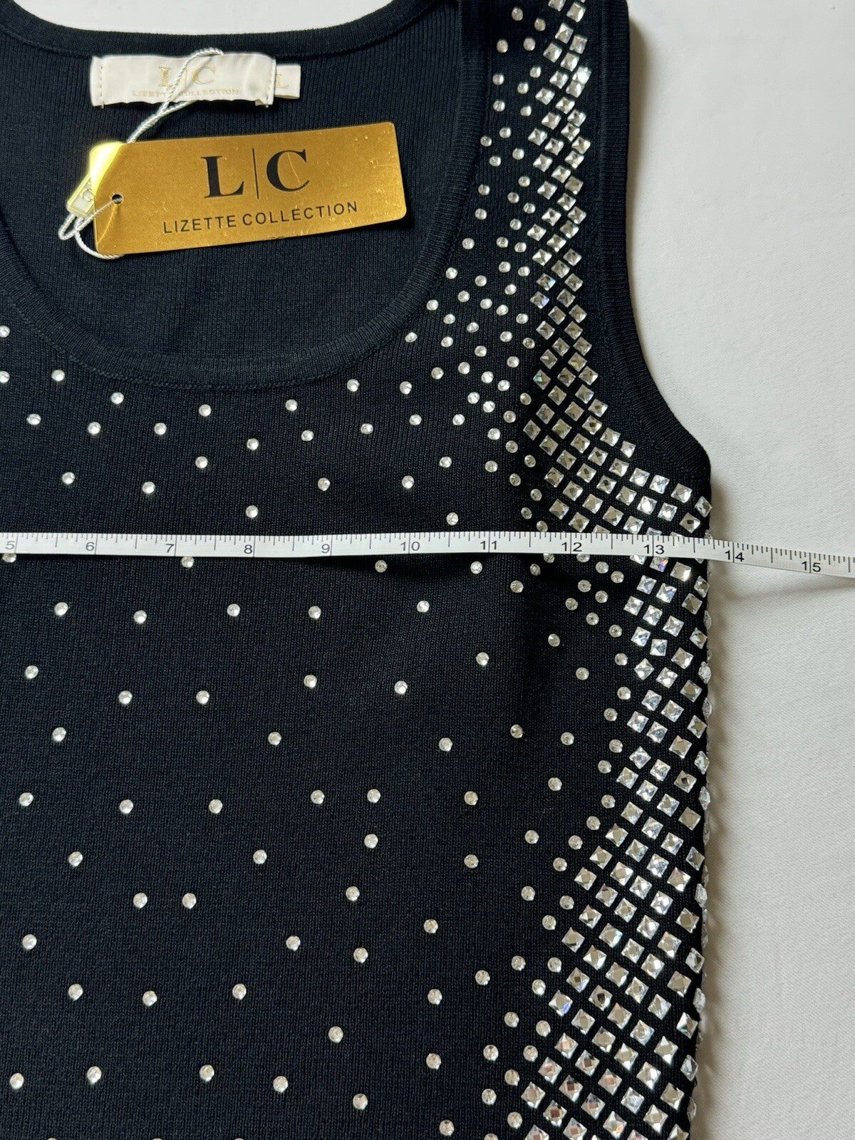 L/C Lizete Collection Black Rhinestones Women’s Top Sz L. (B.93)