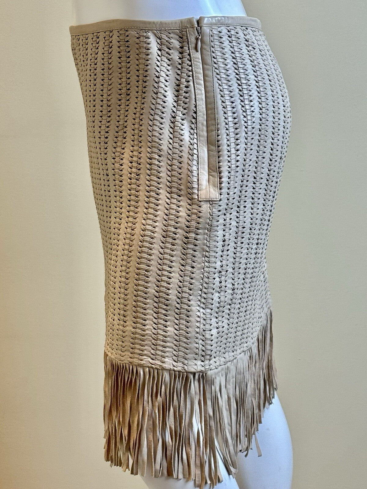 $595 Lauren Ralph Lauren Women’s Fringes 100% Lamb Leather Skirt Sz 12   (B.118)