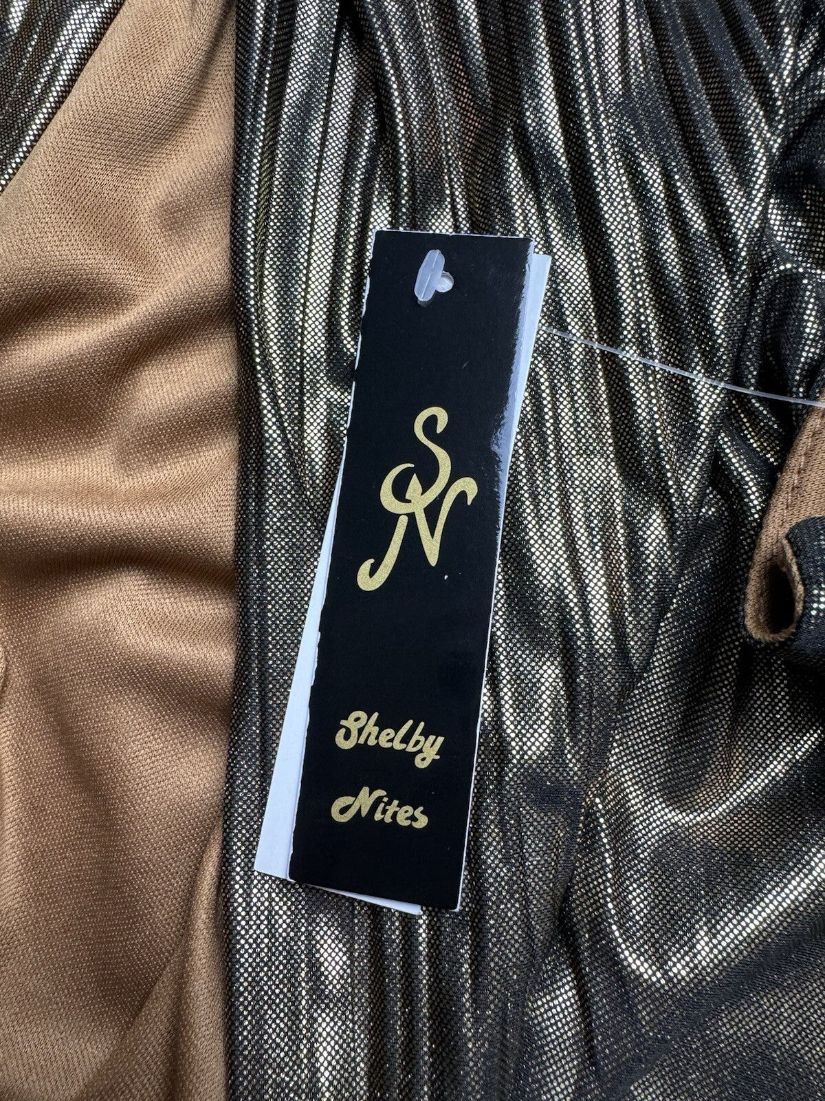 Shelby Nites One Shoulder Gold Dress Sz 14. (B.109)