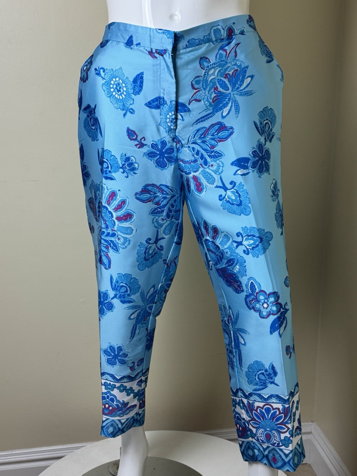 $68 Magaschoni Trousers Blue Floral Sz XL.  (B.159)