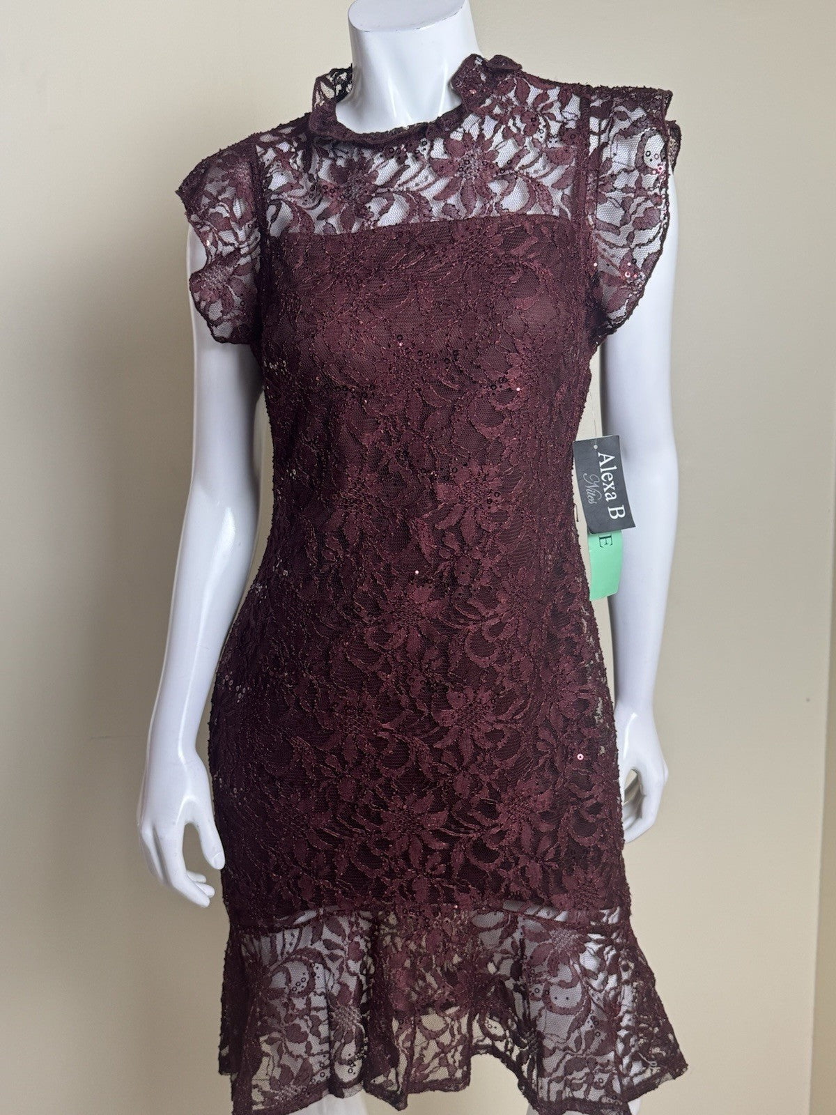 Alexa B Nites Maroon Lace Dress Size 8.  (B.99)