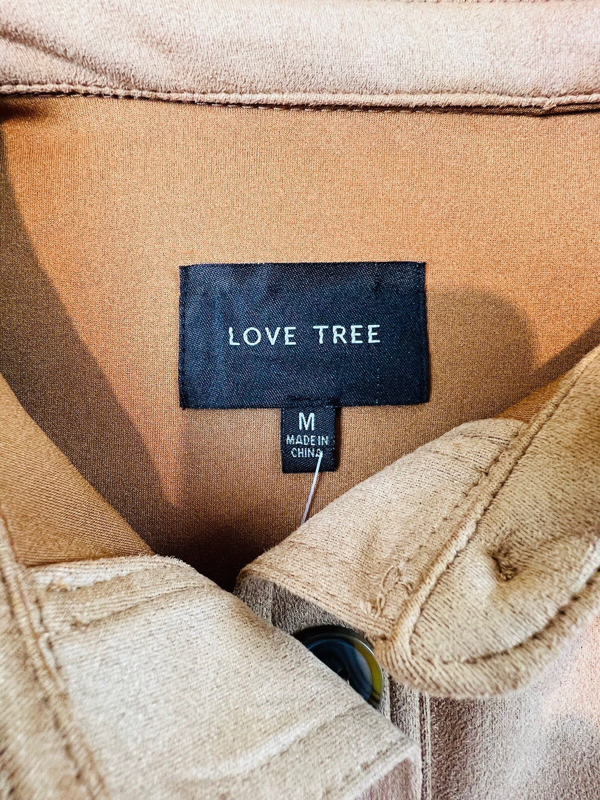 Love Tree Women’s Faux Suede Jacket Long Sleeve Shirt Sz M Tan