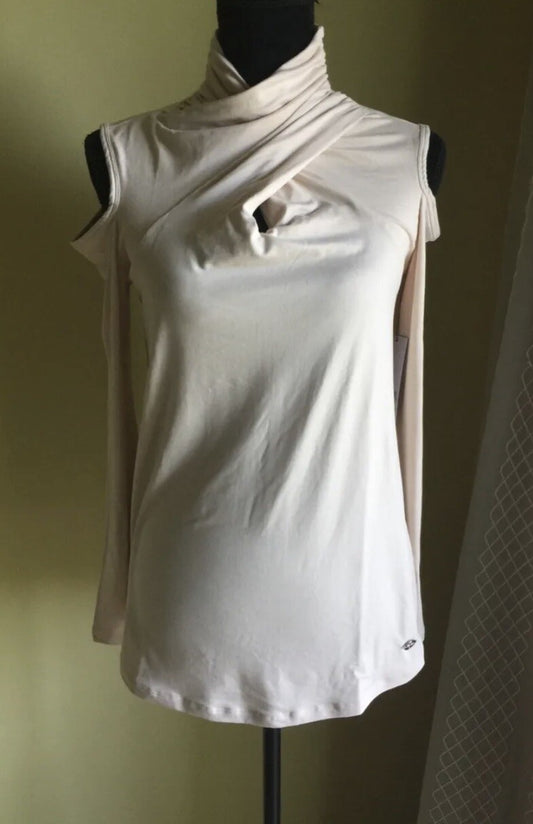 Tahari Sport Women’s top long sleeves open Shoulder Cream Sz L