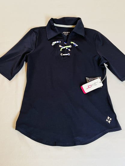 JOFIT WOMEN'S Top Navy Blue GOLF Lace Up SHIRT SZ XXS (16)