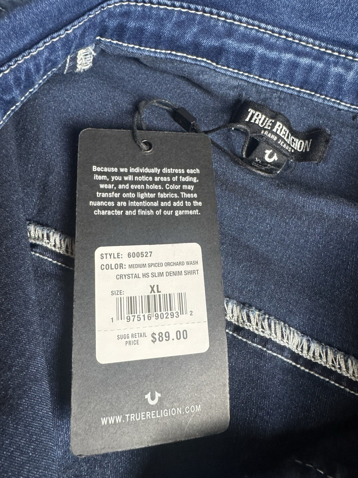 $89 True Religion Women's Denim Shirt Crystal Horseshoe Size XL.      (B.144)