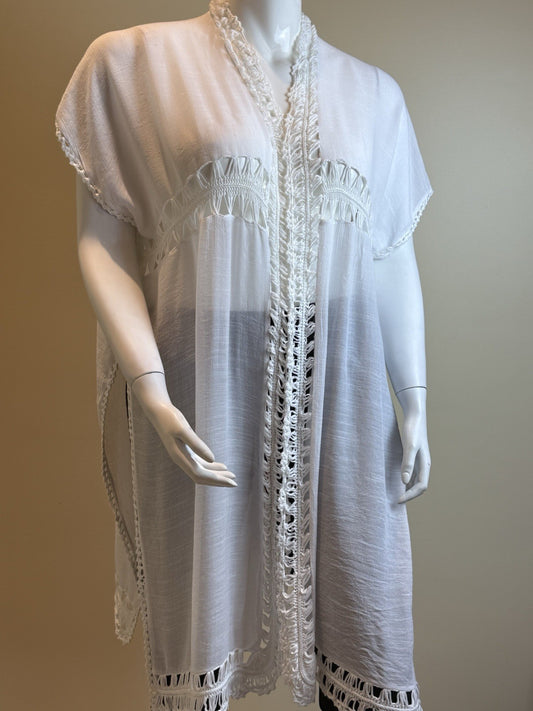 LIV LOS ANGELES Women's Open Front Crochet Lace Cardigan Size L.     (B.167)