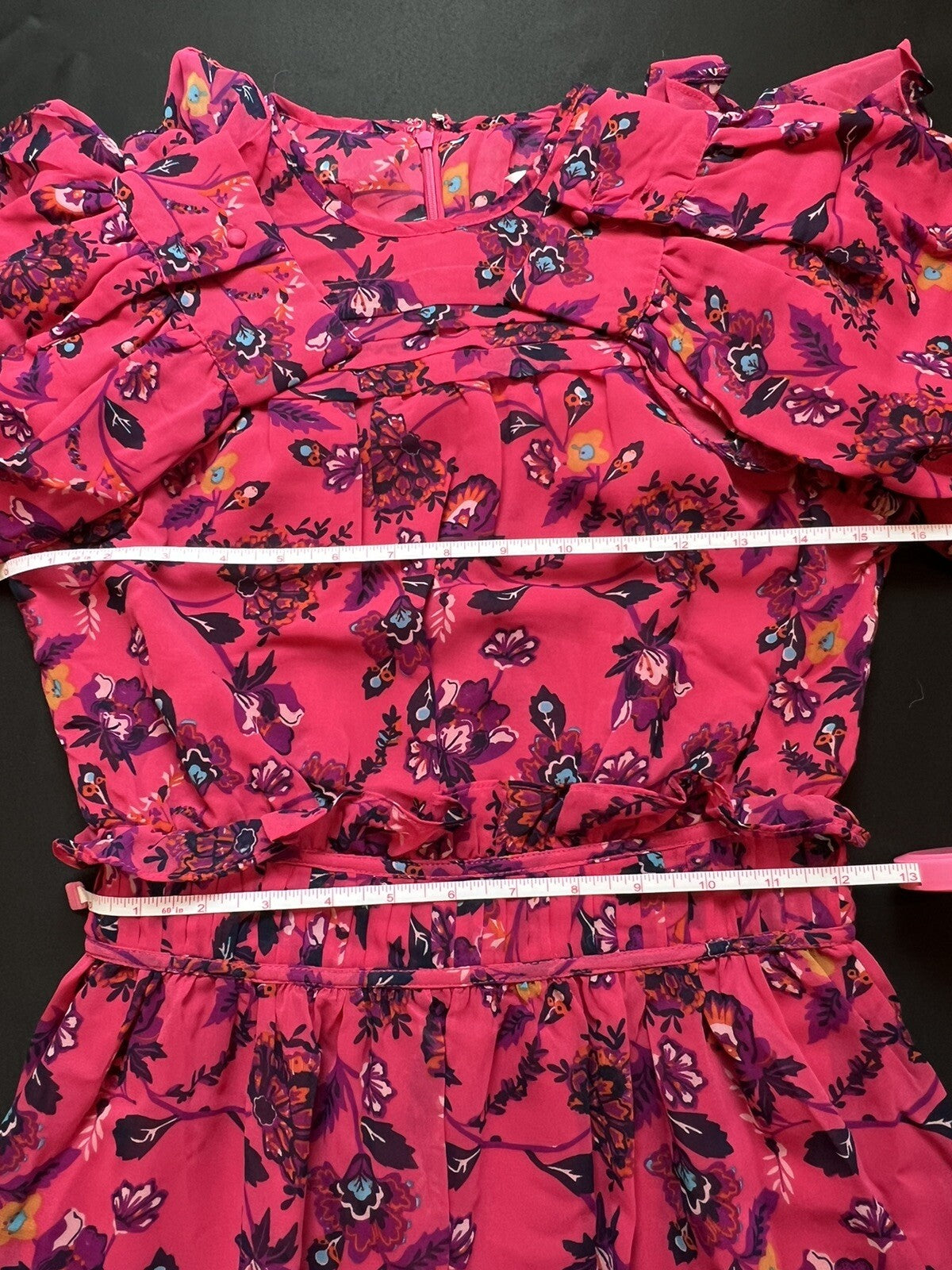 $248 Walter Baker Pink fuschia Floral Dress Ruffle Size S