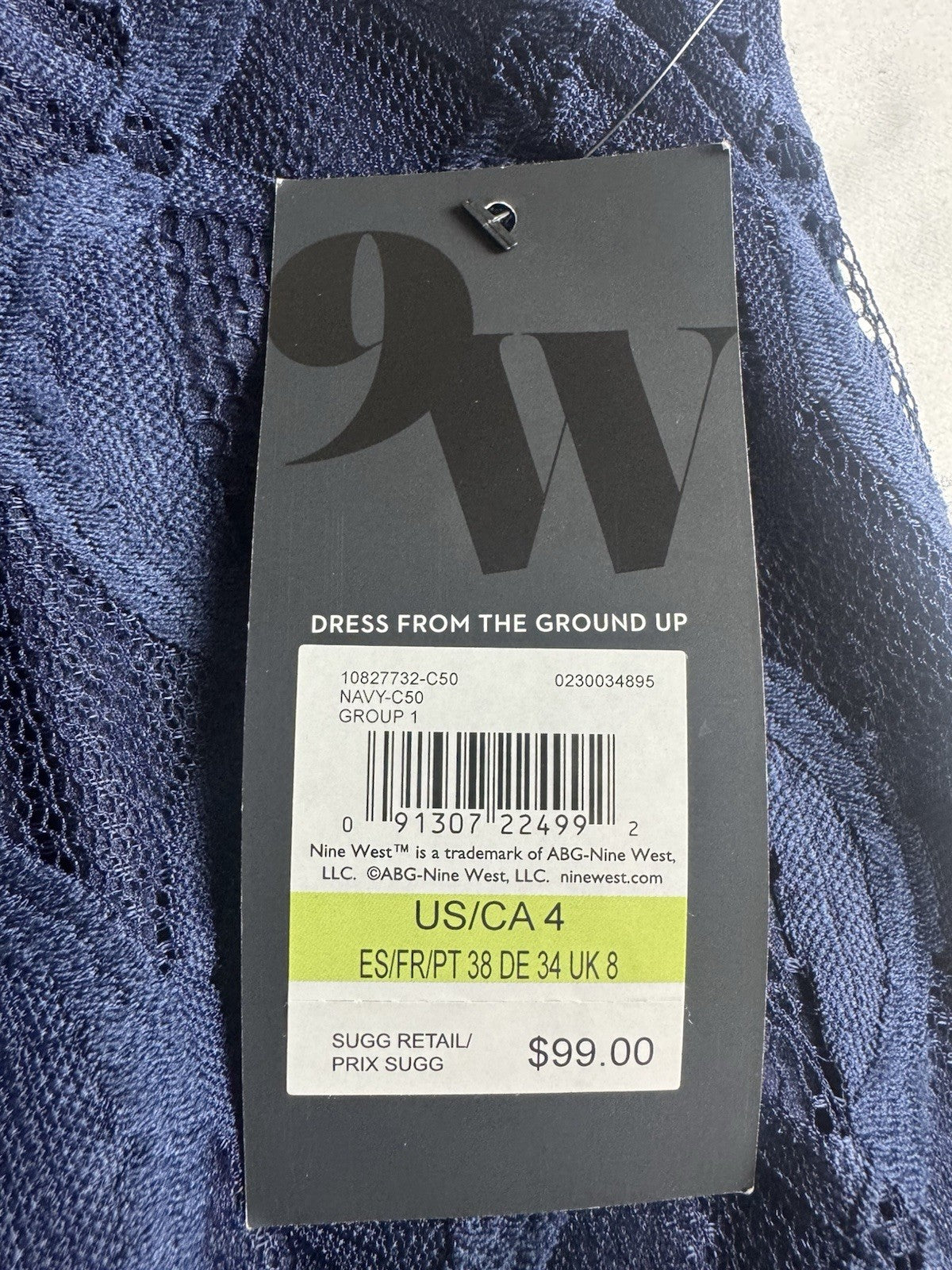 $99 Nine West Navy Laces Dress Sz 4  (B.179)