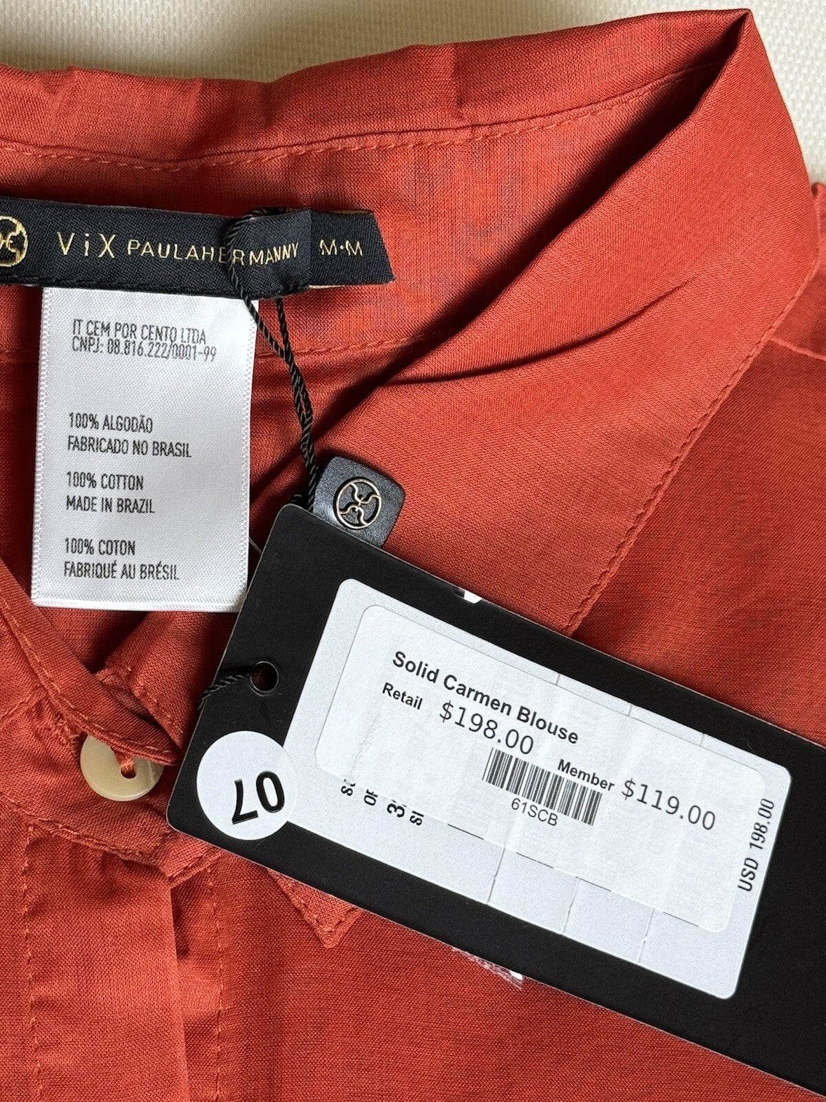 Vix Paula Hermanny Women’s Long Sleeve Button Down Shirt Size M. (73)