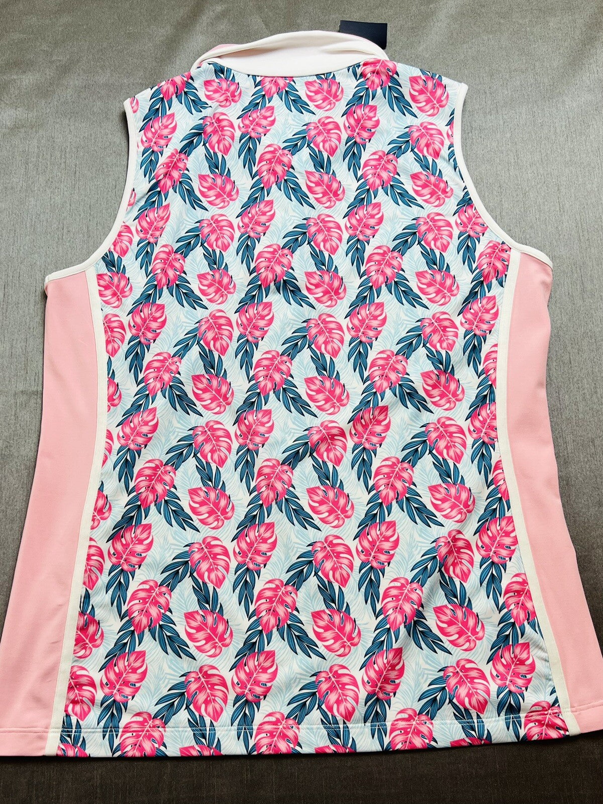 Lohla Woman’s Golf Shirt Sleeveless Sz XL Pink Palm Leave Pattern