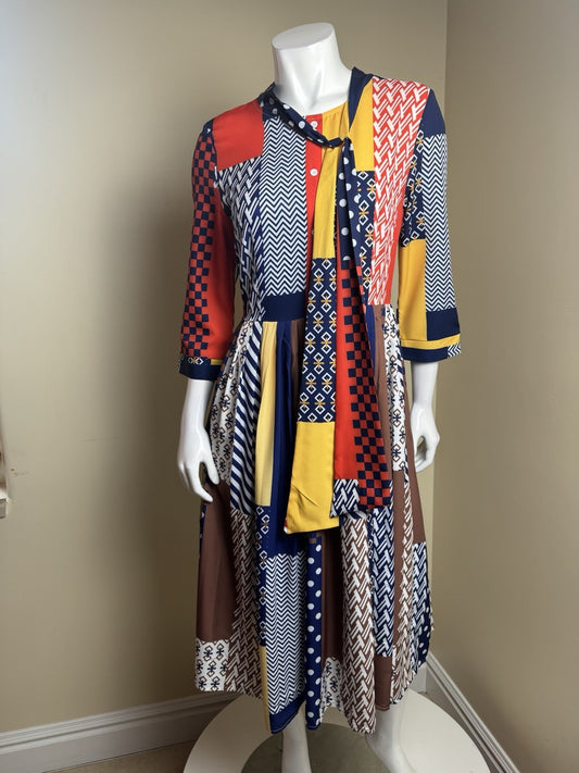 Women's Multi Color Dress Long Sleeves Sz M       (B.169)