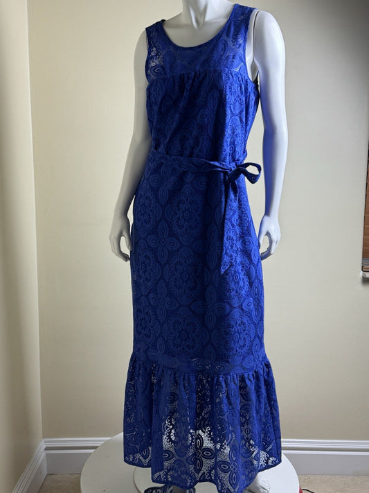Kensie Women’s Blue Crochet Long Maxi Dress Sz 8. (B.97)