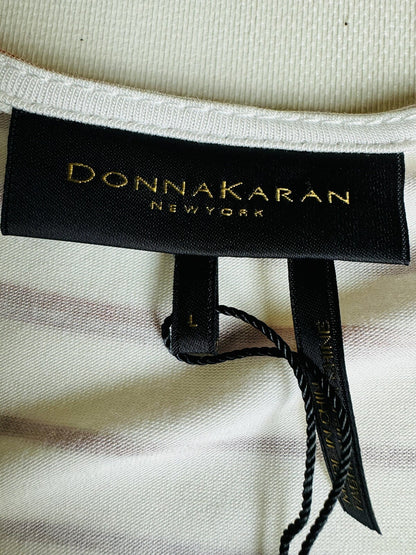 $75 Donna Karan Blouse Striped Top Sz L   (B.67)