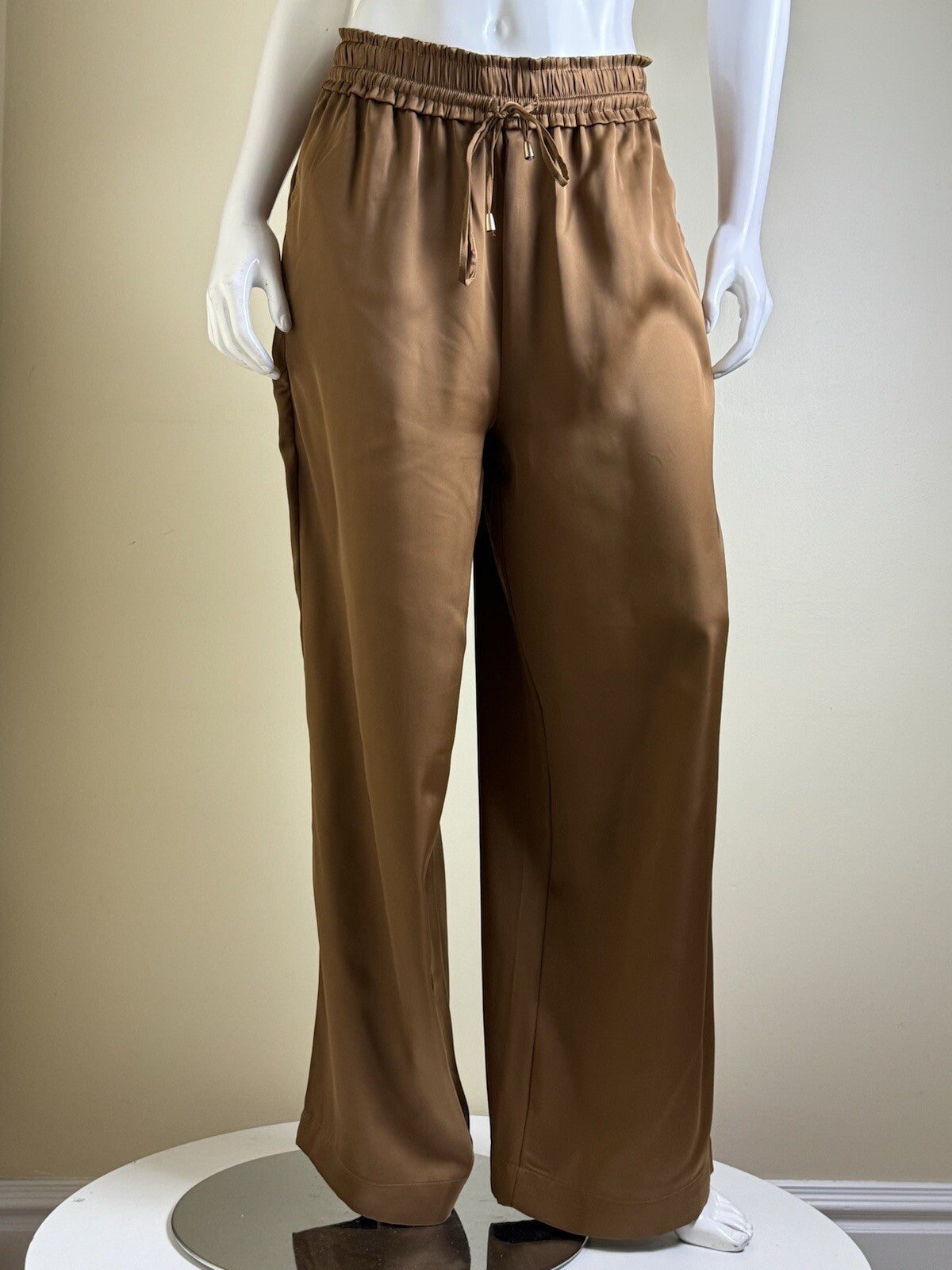 House Of Harlow SATIN Brown Size M PANTS WIDE LEG POCKETS. (B.148)
