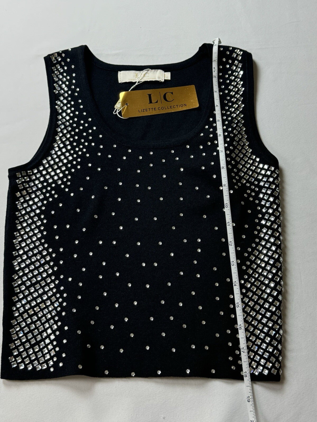 L/C Lizete Collection Black Rhinestones Women’s Top Sz L. (B.93)