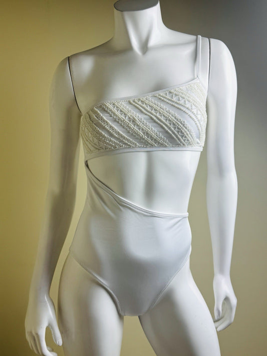 $238 Ramy Brook Jamie Asymmetric One Piece Beaded Swimsuit Sz S.  (B.151/2)