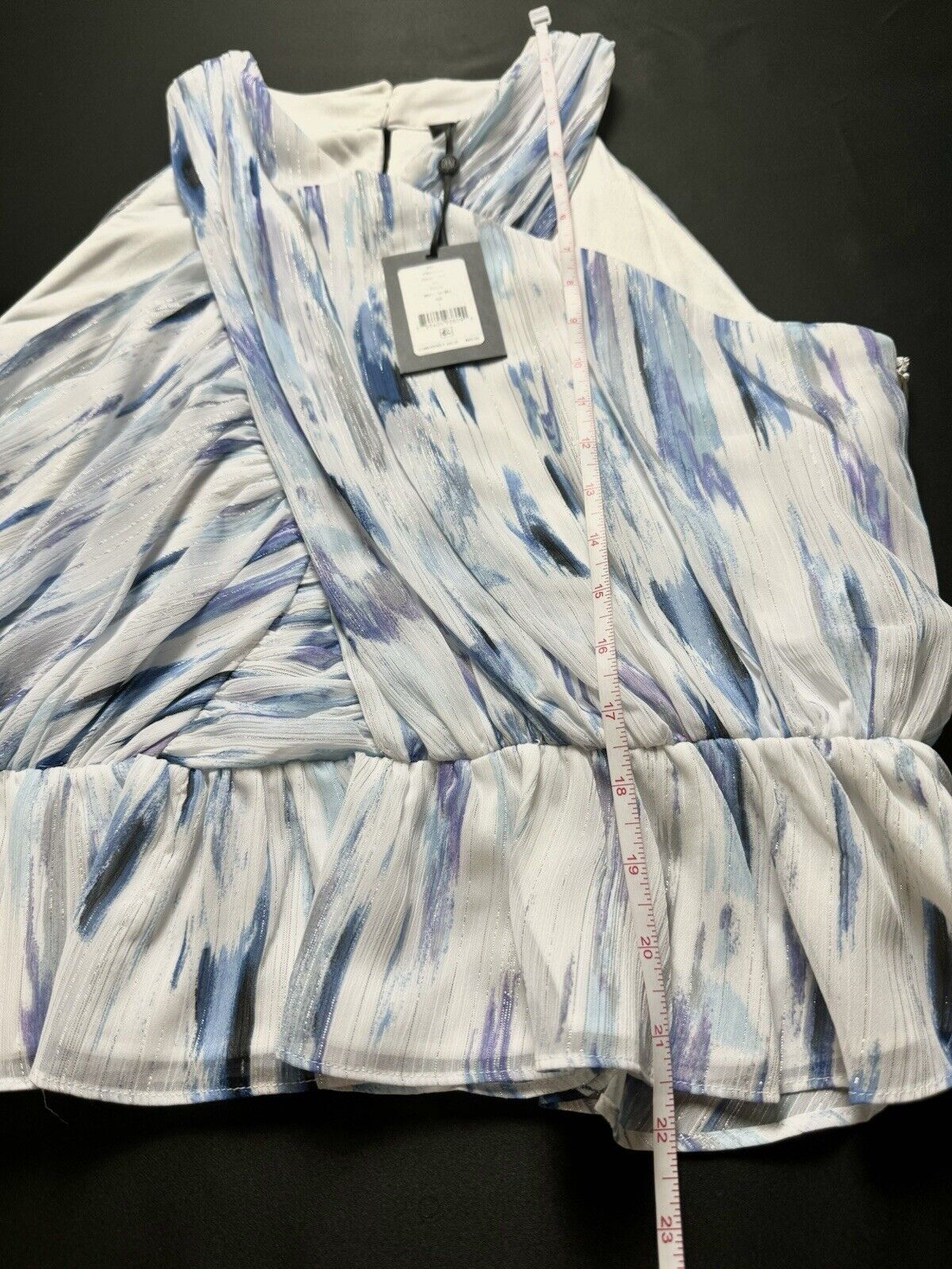 $89 DKNY Women's Blouse Blue White Top Sz L  (B.80)