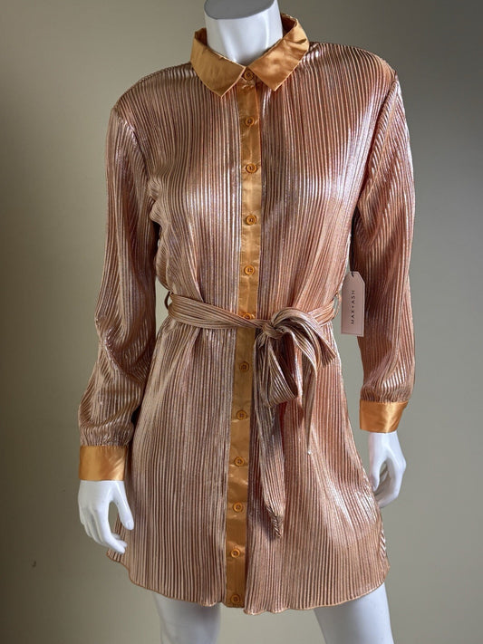 Max + Ash Women’s Gold Metallic Belted Dress Sz M.      (B.38)