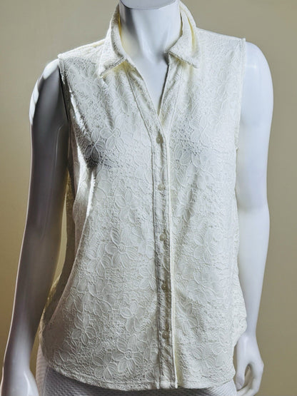 $79 Adrianna Papell Lace Ivory Blouse Sz L.       (B.175)
