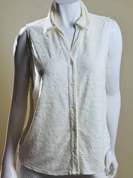 $79 Adrianna Papell Lace Ivory Blouse Sz L.       (B.175)