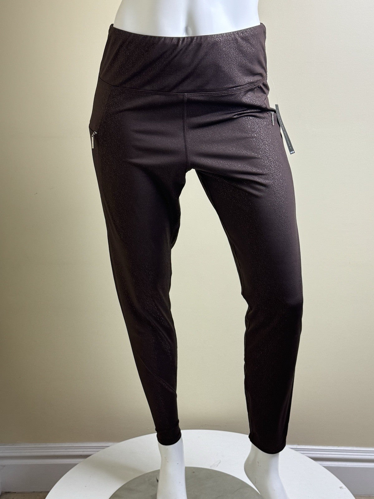 Tahari Sport Leggings Brown Pocket Size L.      (B.157)